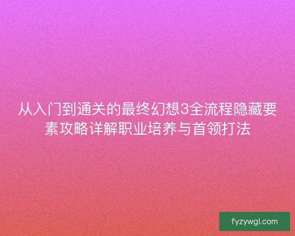 从入门到通关的最终幻想3全流程隐藏要素攻略详解职业培养与首领打法
